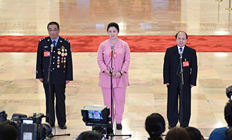 崔光日、荀笑紅、巨曉林代表接受采訪