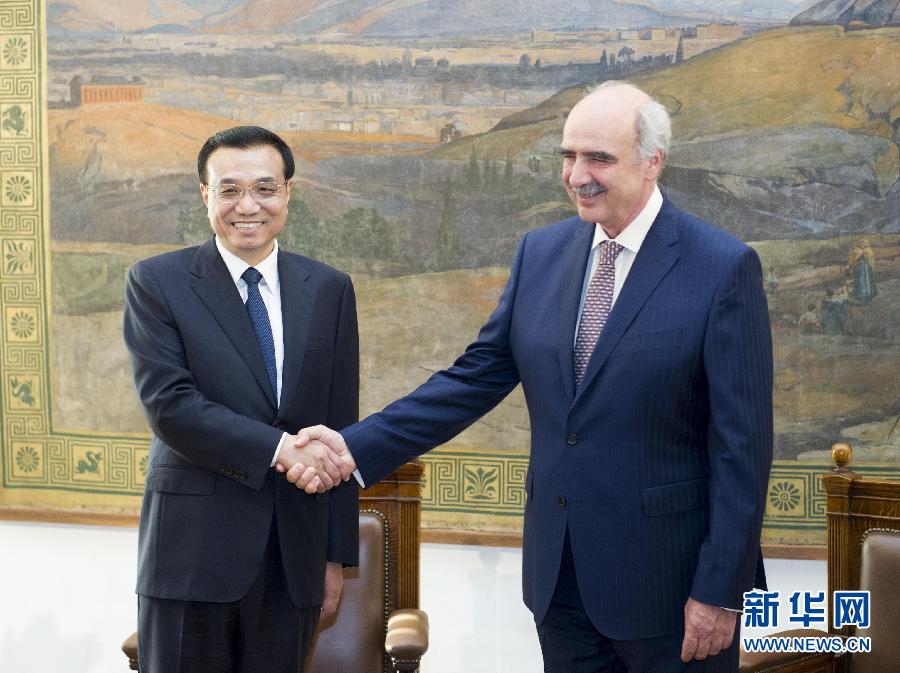 6月19日，國務(wù)院總理李克強在希臘議會大廈會見希臘議長米馬拉基斯。新華社記者 王曄 攝