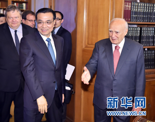 6月20日，國(guó)務(wù)院總理李克強(qiáng)在雅典總統(tǒng)府會(huì)見希臘總統(tǒng)帕普利亞斯。新華社記者 李濤 攝