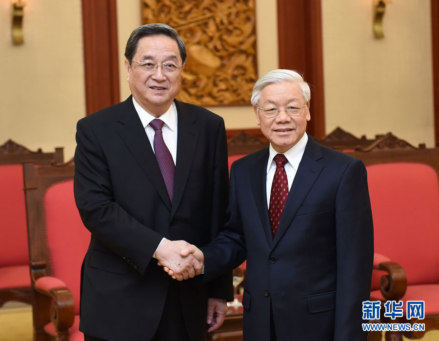 12月25日至27日，中共中央政治局常委、全國政協(xié)主席俞正聲對越南進行正式訪問。這是12月26日，俞正聲在河內會見越共中央總書記阮富仲。 新華社記者劉建生攝