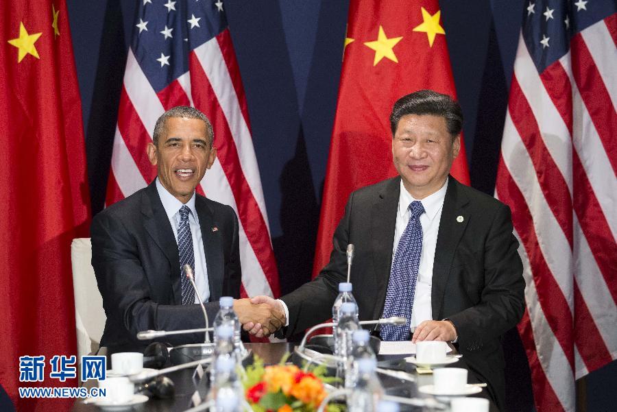 11月30日，國(guó)家主席習(xí)近平在巴黎會(huì)見美國(guó)總統(tǒng)奧巴馬。新華社記者黃敬文攝